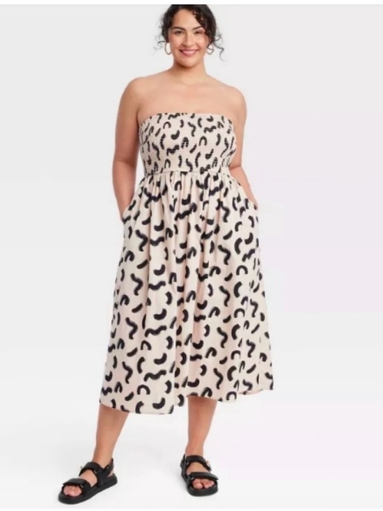 a new day Dresses & Skirts - a.new.day Women’s Tan and Black Smocked Top tube midi Sundress XXL